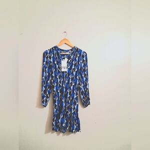 NWT Women's Zara Paula Geometrice Printed Ruffles  Belted Mini Dress Sz Xs